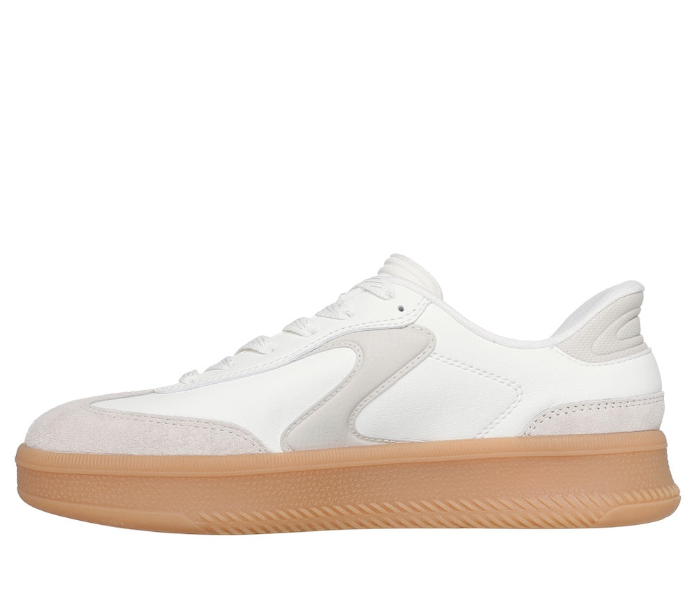 Skechers 185460 Hotshot Hi-Lifted Luxe Ladies Off White Suede Lace Up Trainers