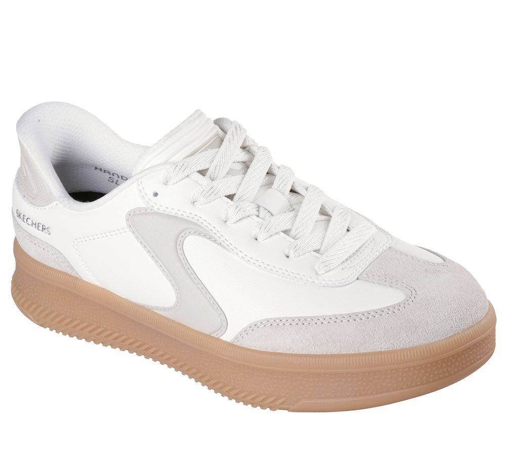 Skechers 185460 Hotshot Hi-Lifted Luxe Ladies Off White Suede Lace Up Trainers