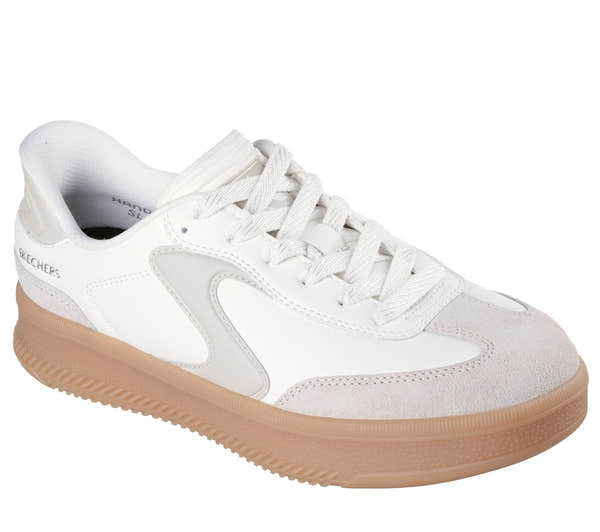 Skechers 185460 Hotshot Hi-Lifted Luxe Ladies Off White Suede Lace Up Trainers