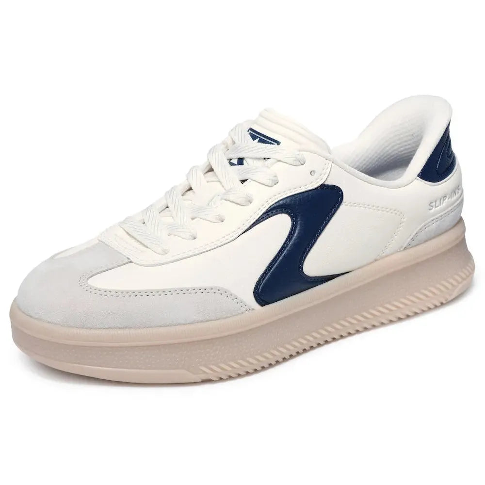 Skechers Ladies Off-White/Navy Suede Lace-Up Trainers, Hi-Lifted Luxe, stylish sneakers with chunky sole and sporty design.