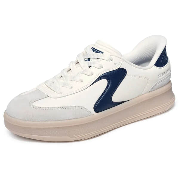 Skechers 185460 Hotshot Hi-Lifted Luxe Ladies Off White/Navy Suede Lace Up Trainers