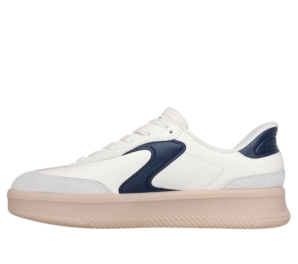 Skechers 185460 Hotshot Hi-Lifted Luxe Ladies Off White/Navy Suede Lace Up Trainers