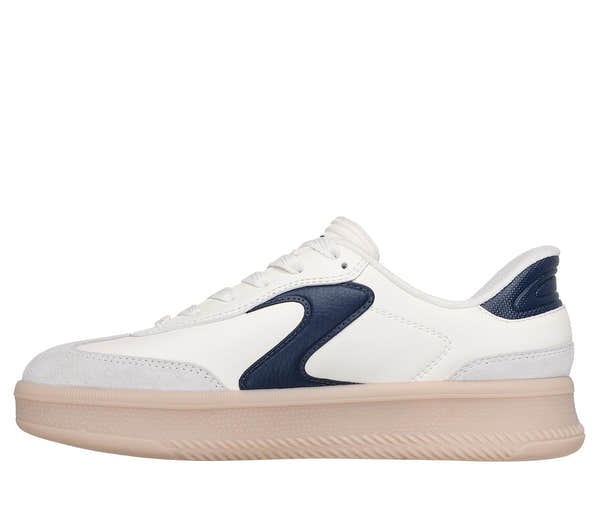 Skechers 185460 Hotshot Hi-Lifted Luxe Ladies Off White/Navy Suede Lace Up Trainers