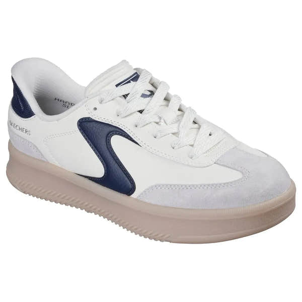 Skechers 185460 Hotshot Hi-Lifted Luxe Ladies Off White/Navy Suede Lace Up Trainers