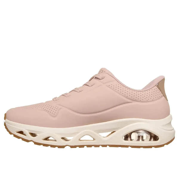 Skechers Uno Glide Air ladies blush slip-on trainers with a cushioned sole and breathable design.