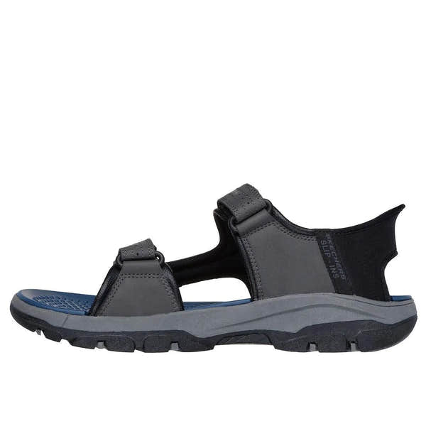 Skechers Mens Tresmen Reece Charcoal Touch Fastening Sandals, sporty outdoor footwear with adjustable straps and rugged sole.