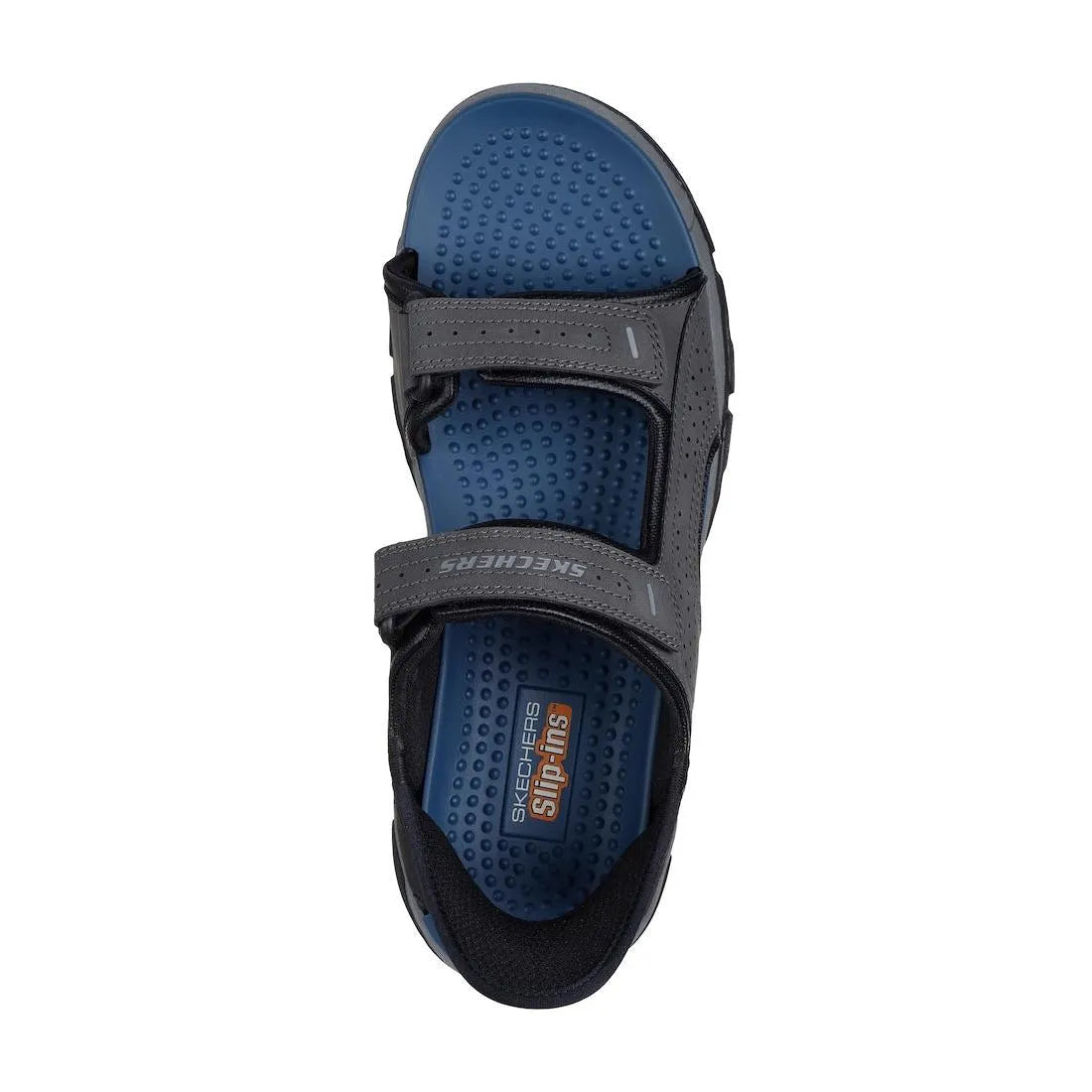 Skechers men's Tresmen Reece touch fastening sandals in charcoal, with textured footbed and adjustable straps.