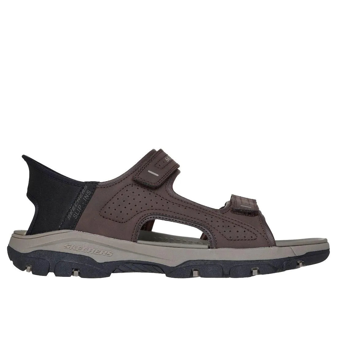 Skechers Tresmen Reece men's touch fastening sandals in chocolate with rugged sole and breathable design.