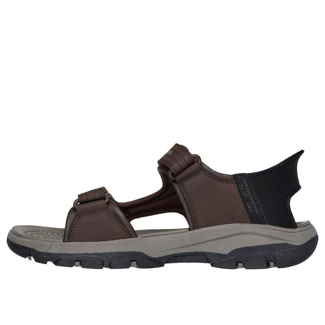 Skechers Tresmen Reece men's touch fastening sandals in chocolate, outdoor sport sandal with adjustable straps and rugged sole.