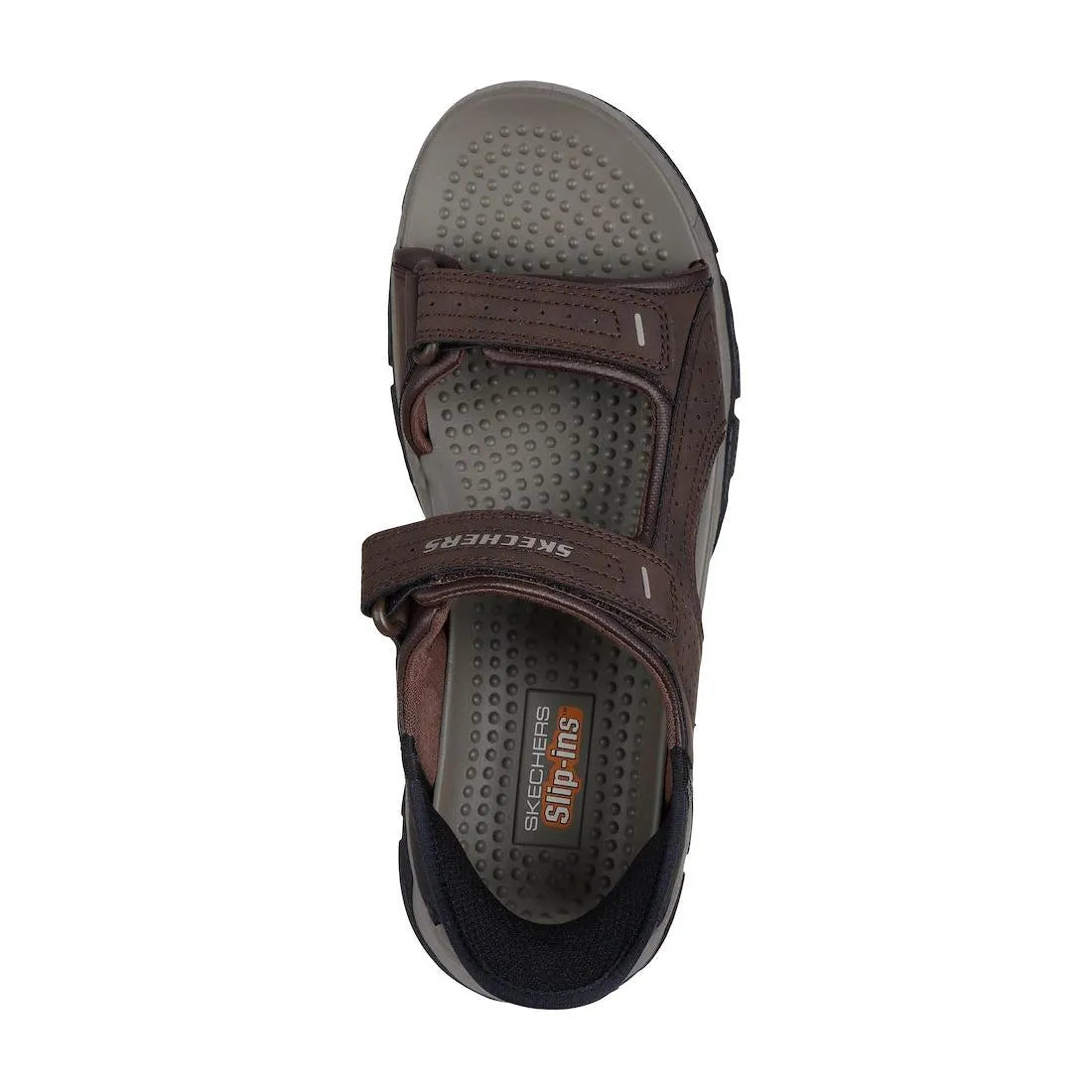 Skechers Tresmen Reece men's brown touch fastening sandals with cushioned insoles and slip-in design.
