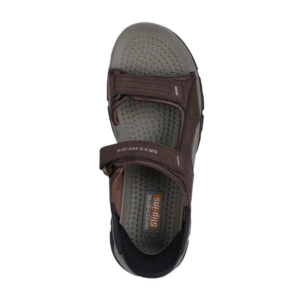 Skechers Tresmen Reece men's brown touch fastening sandals with cushioned insoles and slip-in design.