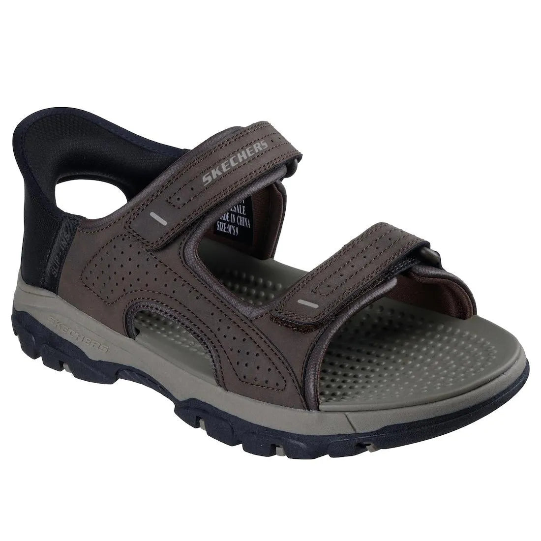 Skechers Tresmen Reece men's touch fastening sandals in chocolate with adjustable straps and rugged sole.