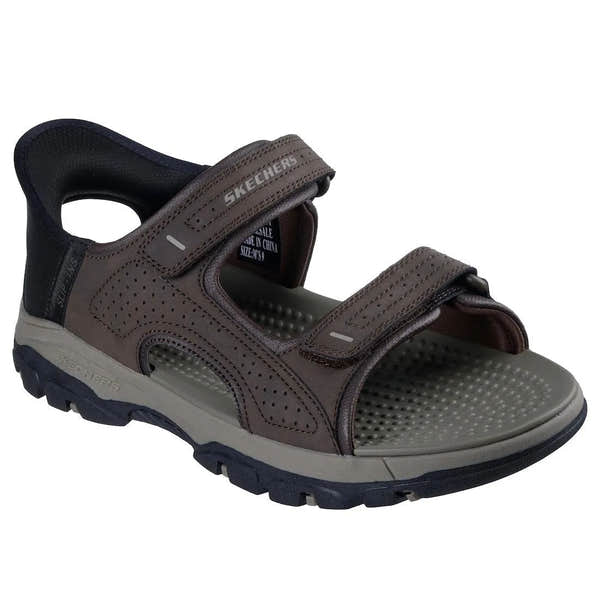Skechers Tresmen Reece men's touch fastening sandals in chocolate with adjustable straps and rugged sole.