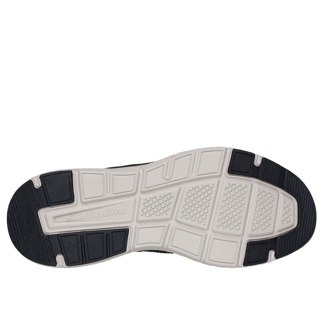 Skechers Mens Black Textile Arch Support Crosser Emeric Lace-Up Trainers with rubber sole and cushioned grip.