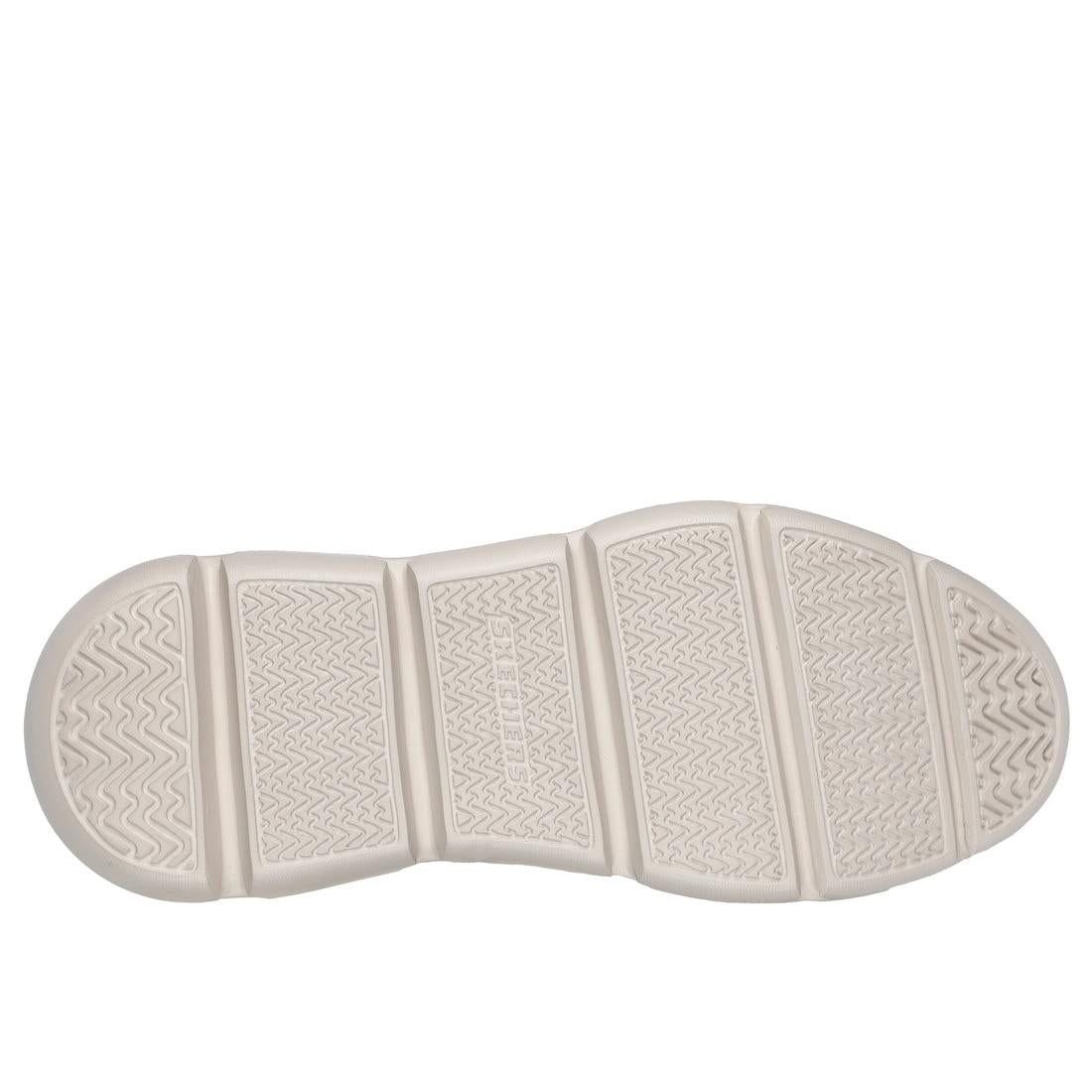 Skechers Garza Clive men's blue textile lace-up trainers with durable white rubber sole and textured grip pattern.