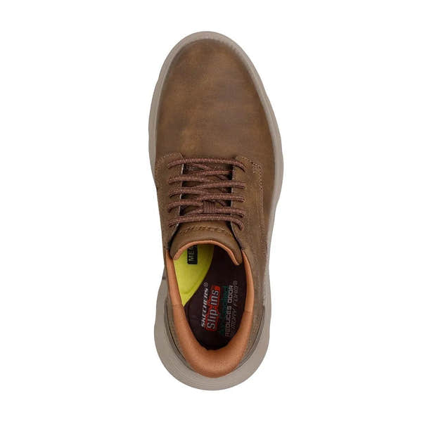 Men's Taupe Leather Lace-Up Trainers with Cushioned Insole and Durable Outsole.