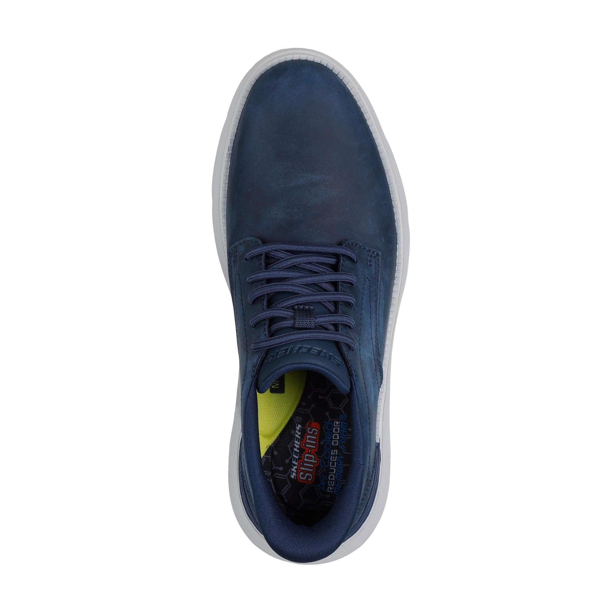 Skechers 205353 Garza - Duran Slip Ins Mens Navy/White Leather Arch Support Slip On Shoes, insole and footbed view.