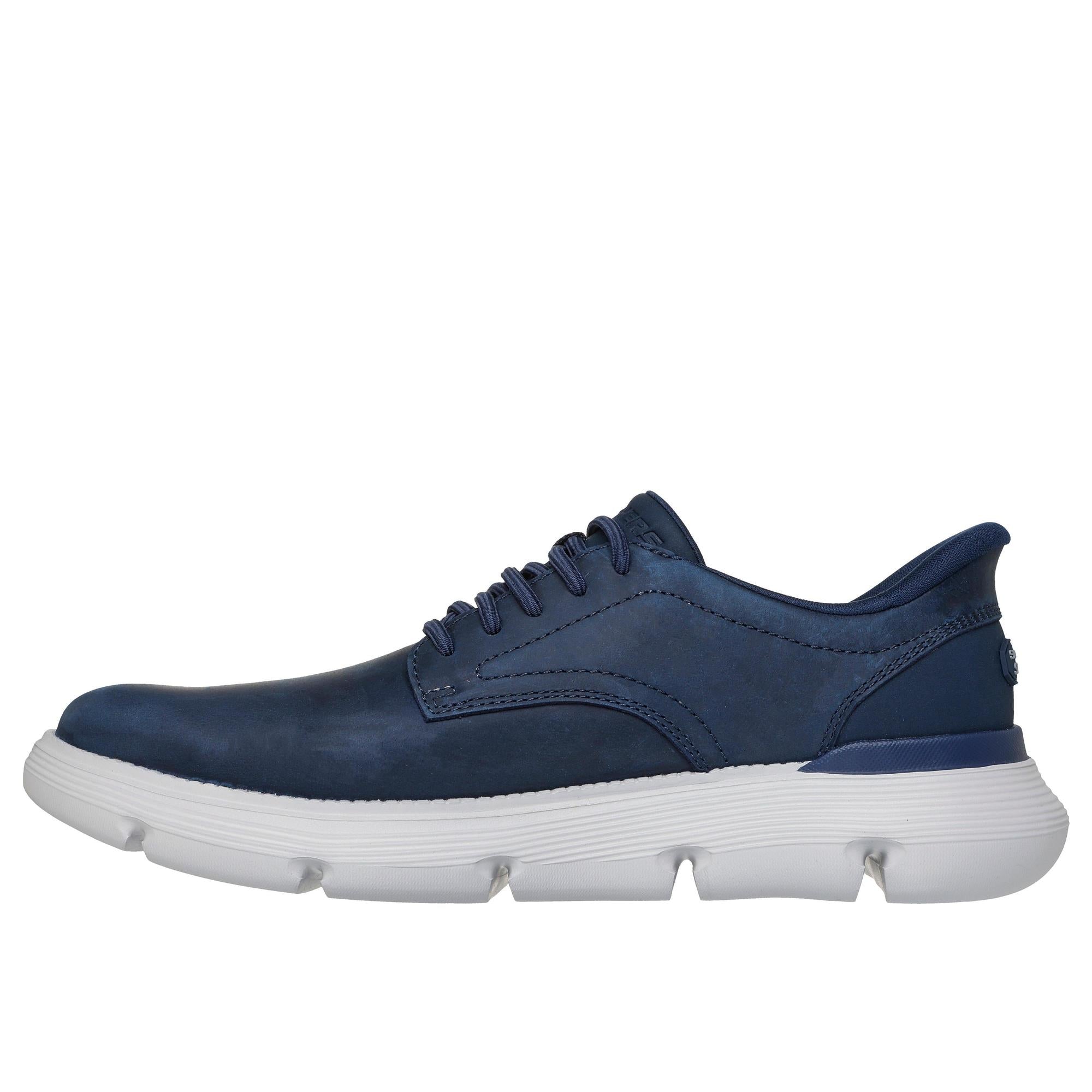 Skechers 205353 Garza - Duran Slip Ins Mens Navy/White Leather Arch Support Slip On Shoes, inner side view.