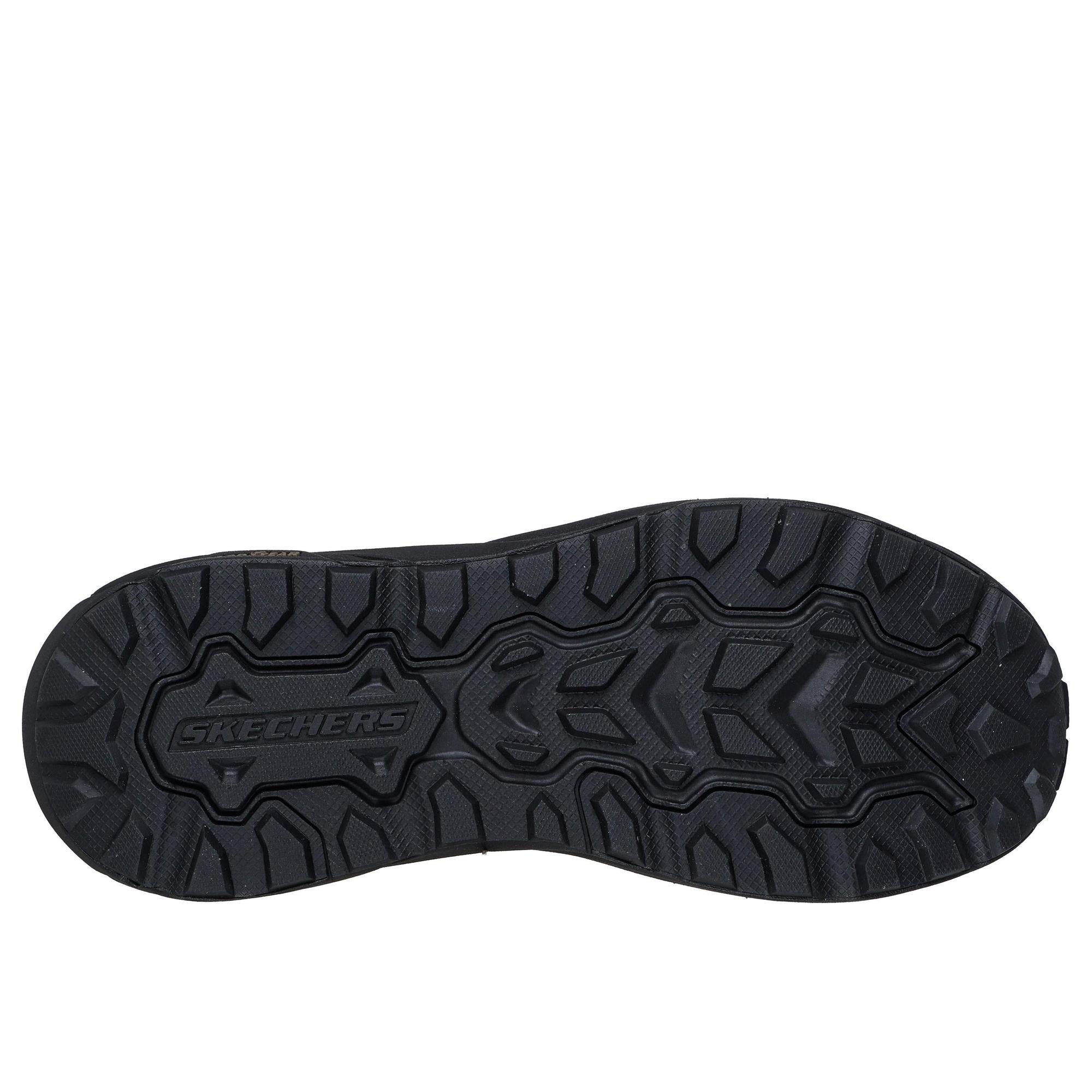 Skechers men's dark brown leather slip-in trainers with rugged rubber sole and breathable design.