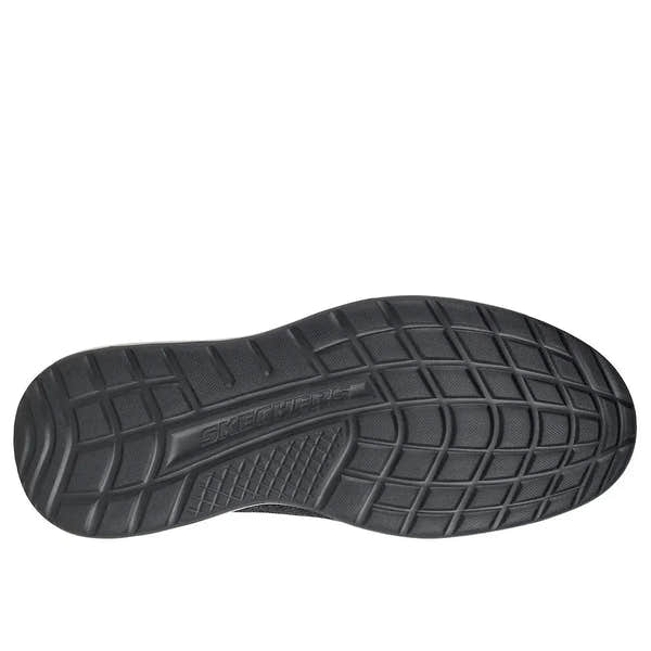 Skechers Sterling-Ramone men's black vegan slip-on trainers with cushioned sole and slip-resistant tread.