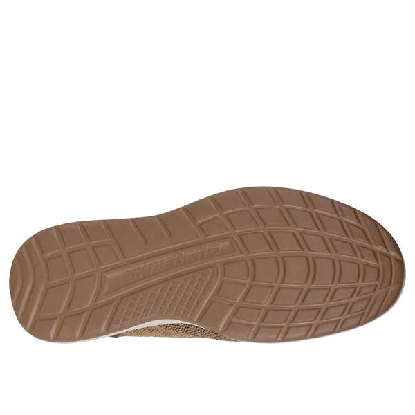 Skechers Sterling-Ramone men's taupe vegan slip-on trainers with textured rubber outsole and casual design.