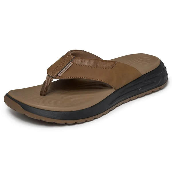 Skechers Men's Brown Vegan Slip-On Street Retro Jogger-Tate Sandals with cushioned footbed and rugged outsole.