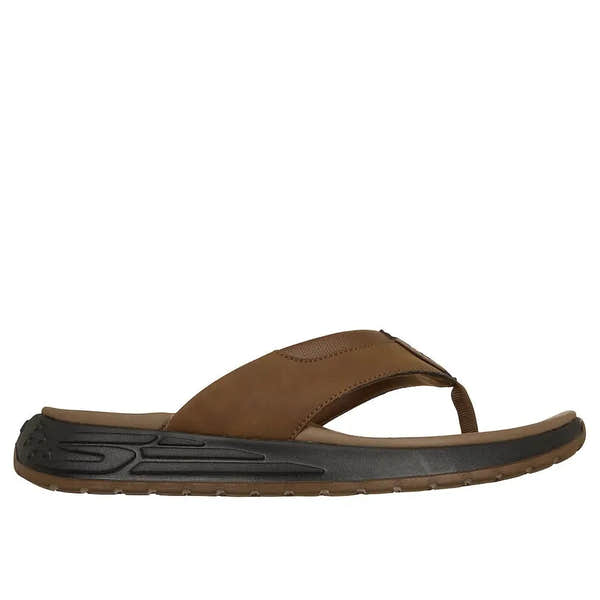 Skechers men's brown vegan slip-on Street Retro Jogger-Tate sandals with cushioned sole and open toe design.