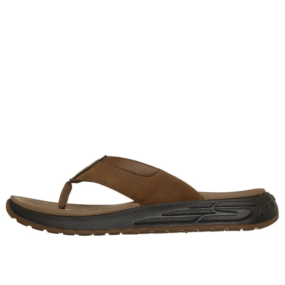 Skechers men's Brown Vegan Slip-On Sandals, Street Retro Jogger-Tate style, lightweight and comfortable for casual wear.