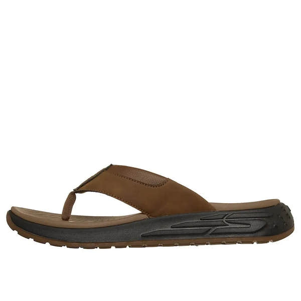 Skechers men's Brown Vegan Slip-On Sandals, Street Retro Jogger-Tate style, lightweight and comfortable for casual wear.