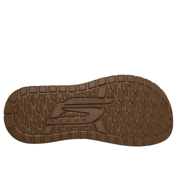 Skechers Men's Brown Vegan Slip-On Sandals, Street Retro Jogger-Tate style, with textured sole and logo detail.
