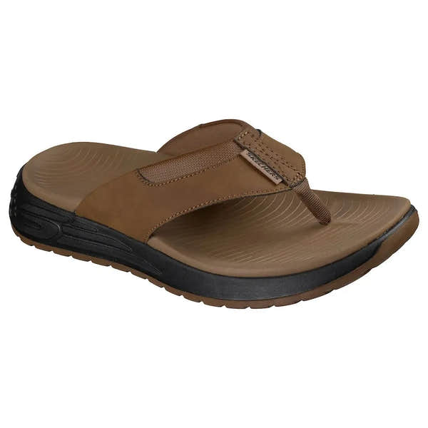 Skechers Men's Brown Vegan Slip-On Sandals, Street Retro Jogger-Tate style with cushioned footbed and sporty traction sole.