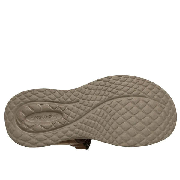 Skechers men's brown touch fastening sandal with textured sole and cushioned footbed.