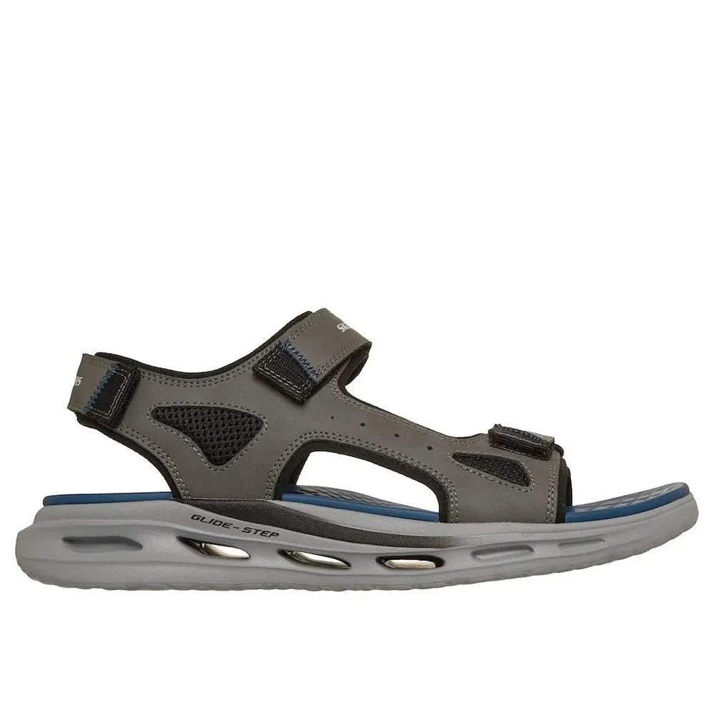 Skechers men's Charcoal Orvan SD-Gamble fast fastening sandals with cushioned sole and adjustable straps.
