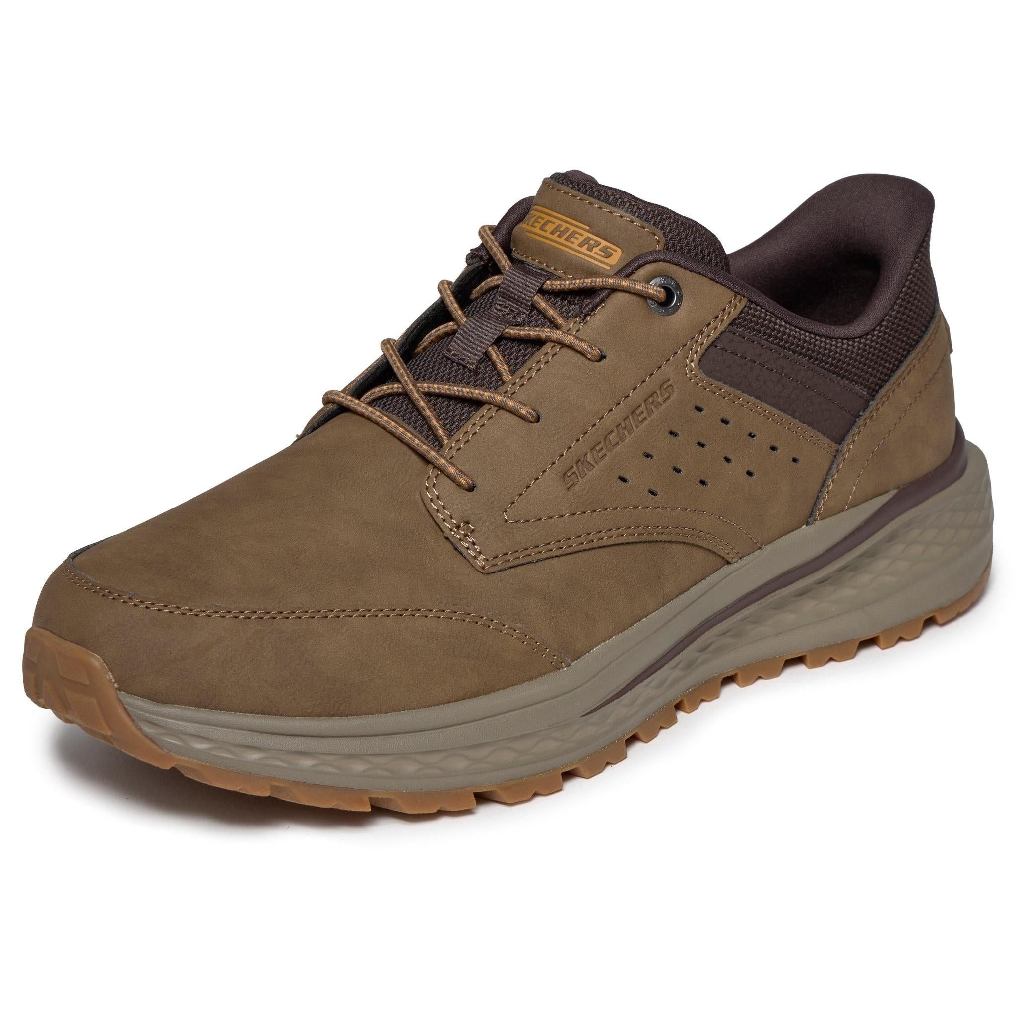 Skechers 211448 Slade Ultra - Ronan Mens Lt. Brown Textile Shoes, left side view.