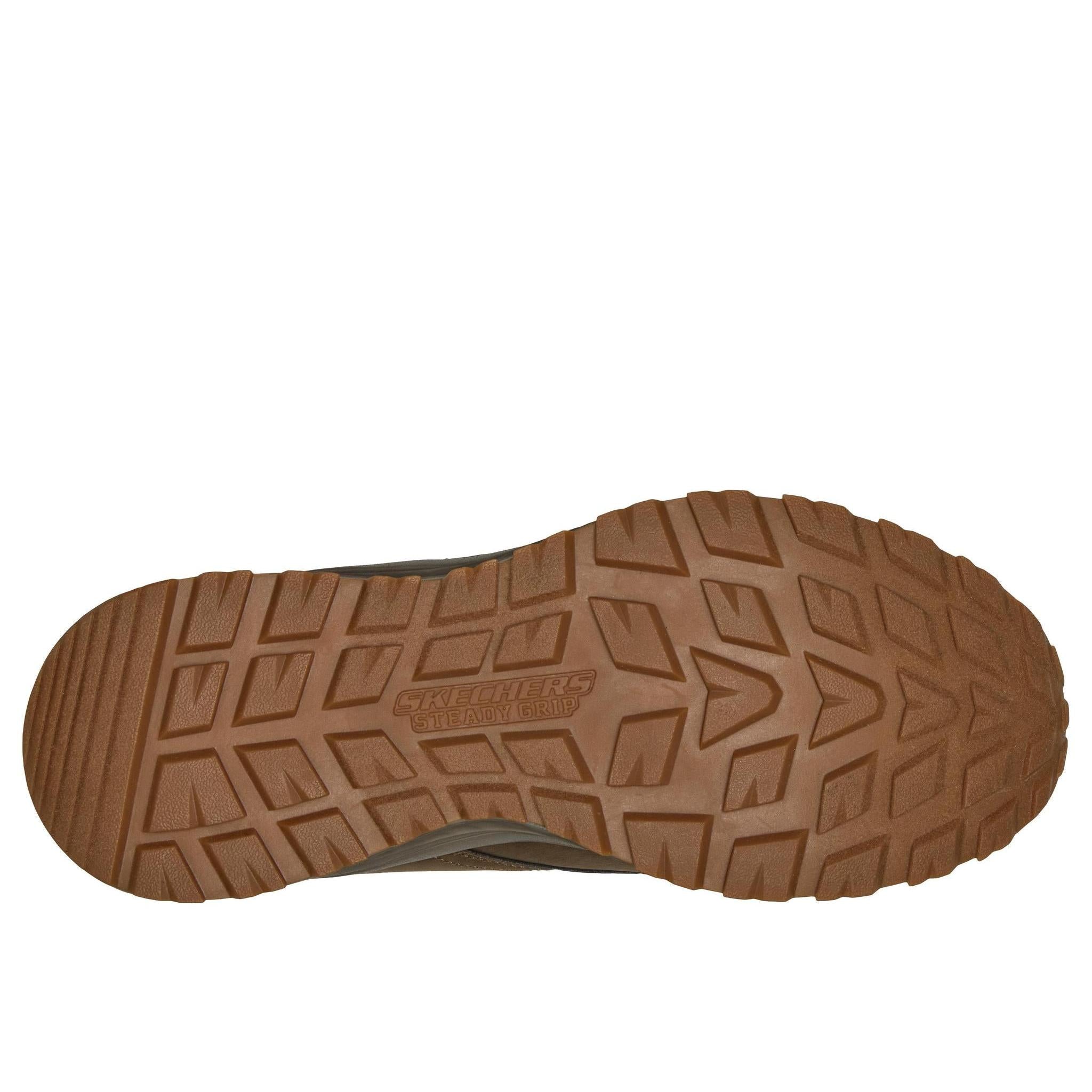Skechers 211448 Slade Ultra - Ronan Mens Lt. Brown Textile Shoes, sole and tread view.