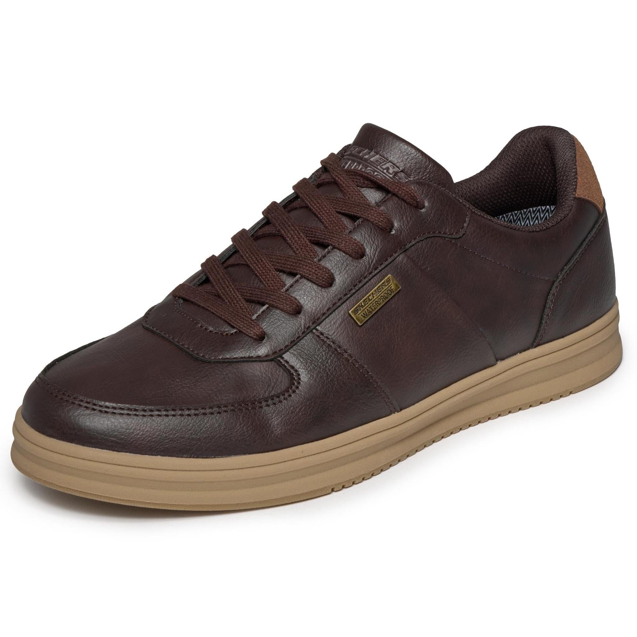 Skechers 211459 Palmiro-Monty Mens Chocolate Trainers, left side view.