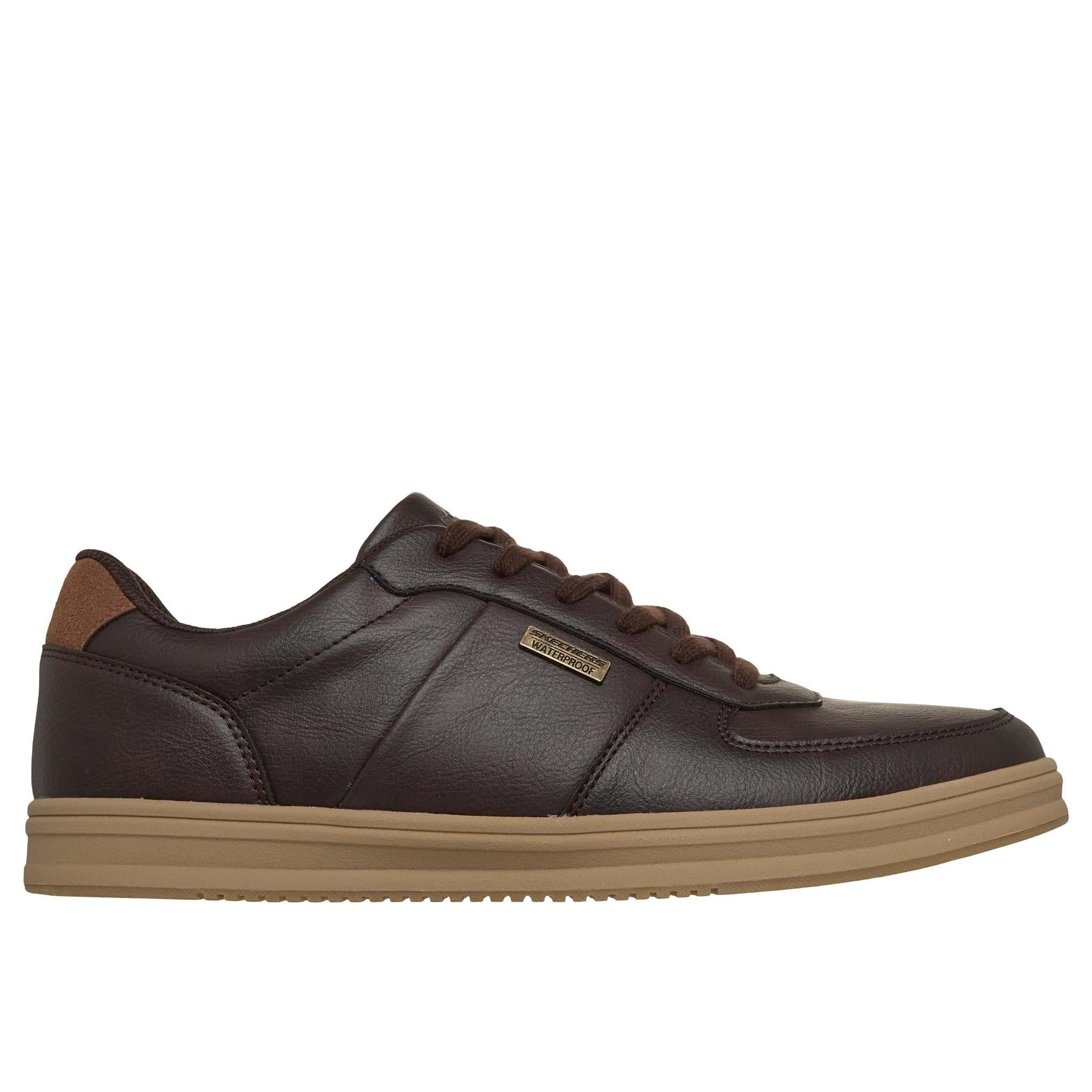Skechers 211459 Palmiro-Monty Mens Chocolate Trainers, front three-quarter view.