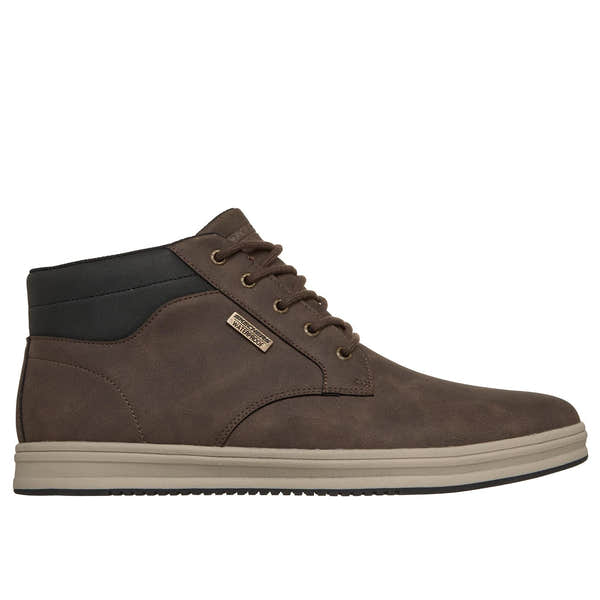 Skechers 211461 Palmiro-Wallace Mens Chocolate Shoes, front three-quarter view.