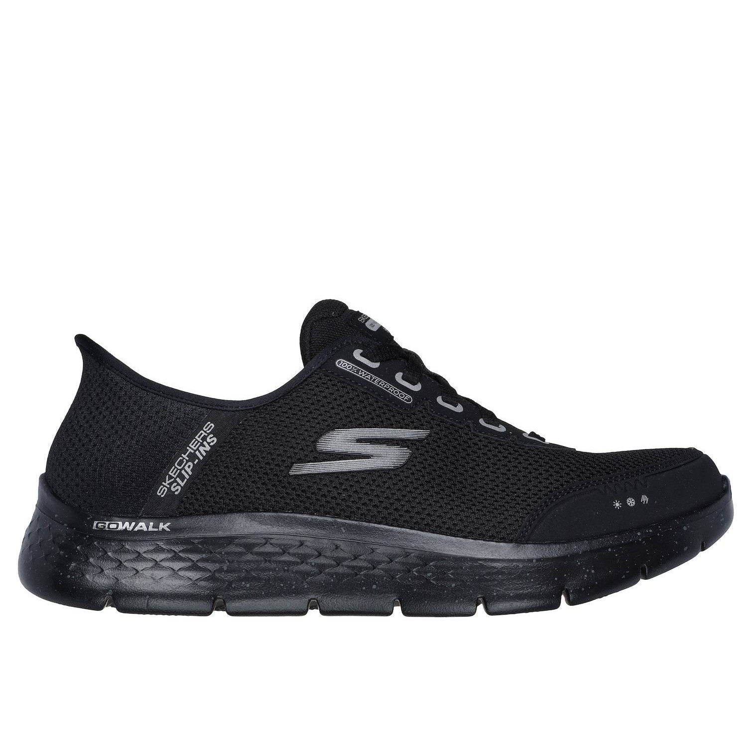 Skechers 216330 Go Walk Flex Waterproof Hands Free Mens Black Textile Waterproof Slip On Trainers-elevate your sole