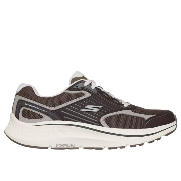 Skechers men's Go Run Consistent 2.0 brown leather and textile lace-up trainers with cushioned sole and sporty design.