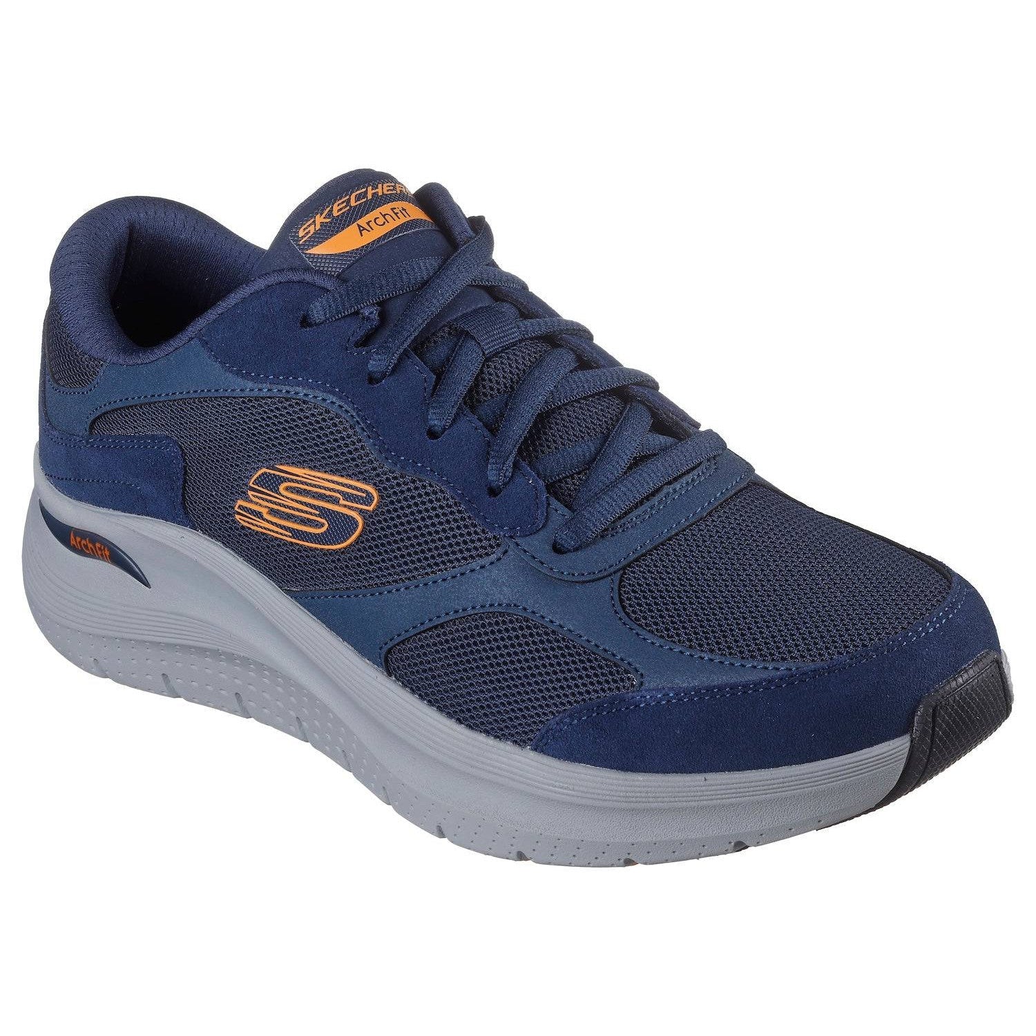 Skechers 232702 Arch Fit 2.0 - The K Mens Navy Orange Leather Arch Support Lace Up Trainers-elevate your sole