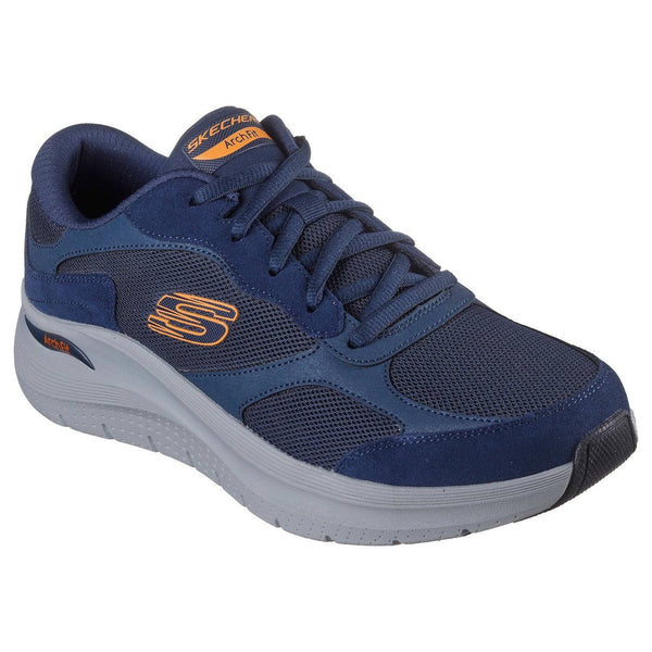 Skechers 232702 Arch Fit 2.0 - The K Mens Navy Orange Leather Arch Support Lace Up Trainers-elevate your sole