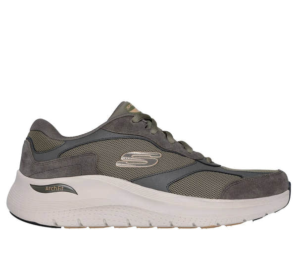 Skechers 232702 Arch Fit 2.0 - The K Mens Olive Leather Arch Support Lace Up Trainers-elevate your sole