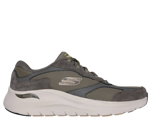 Skechers 232702 Arch Fit 2.0 - The K Mens Olive Leather Arch Support Lace Up Trainers-elevate your sole