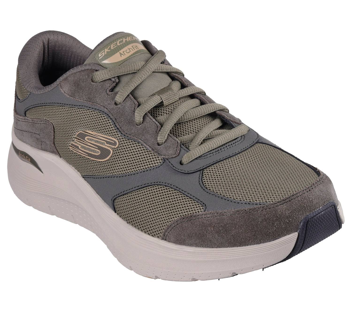 Skechers 232702 Arch Fit 2.0 - The K Mens Olive Leather Arch Support Lace Up Trainers-elevate your sole