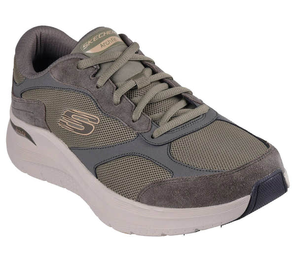 Skechers 232702 Arch Fit 2.0 - The K Mens Olive Leather Arch Support Lace Up Trainers-elevate your sole