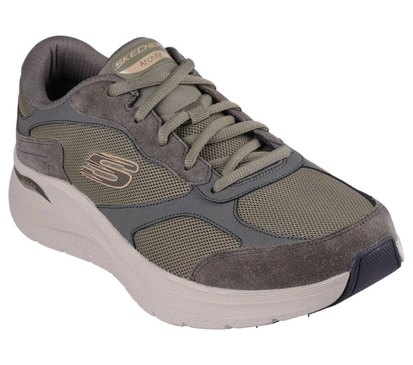 Skechers 232702 Arch Fit 2.0 - The K Mens Olive Leather Arch Support Lace Up Trainers-elevate your sole