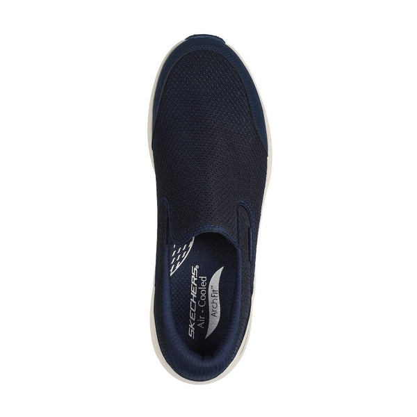 Skechers 232706 Arch Fit 2.0 - Vallo Mens Navy Leather & Textile Vegan Slip On Trainers-elevate your sole