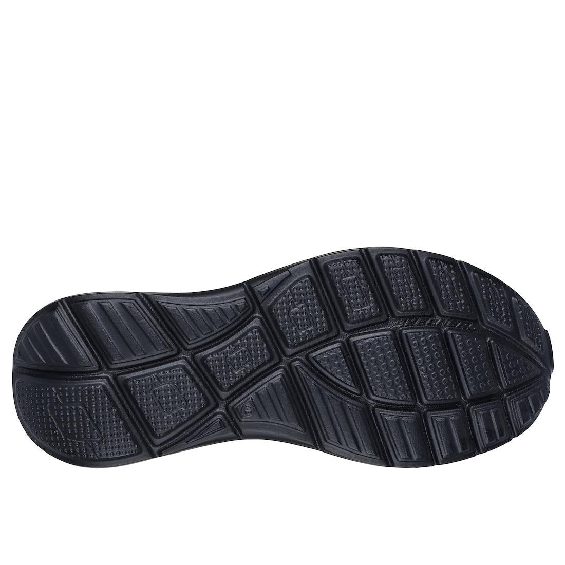 Skechers Equalizer 5.0 Drayze men's navy textile slip-on trainers with rubber outsole and sporty sole pattern.