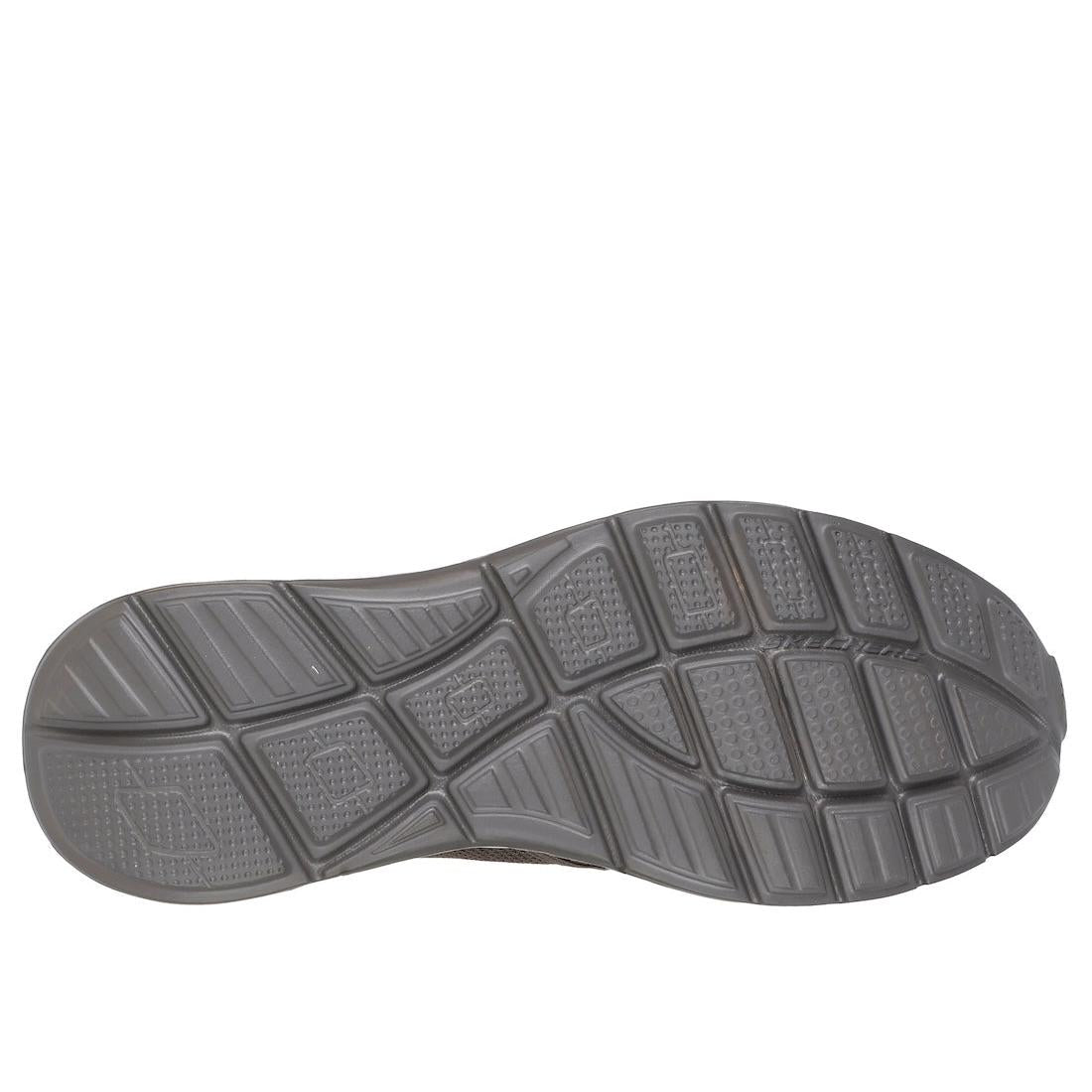 Skechers Equalizer 5.0 Drayze men's taupe textile slip-on trainers with textured rubber sole for comfort and style.